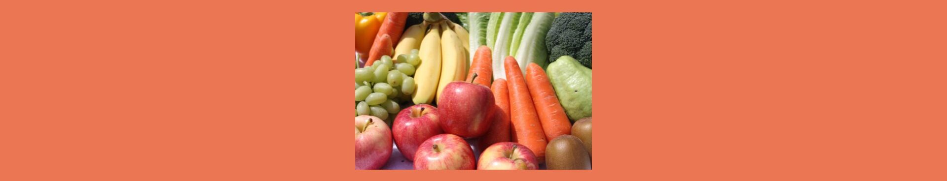 Exploring The Whole30 Program: Tips For Success Exploring The Whole30 Program Tips For Success.
Light orange background, square of fruits and vegetables.
yellow pepper, carrots banana grapes broccoli etc.