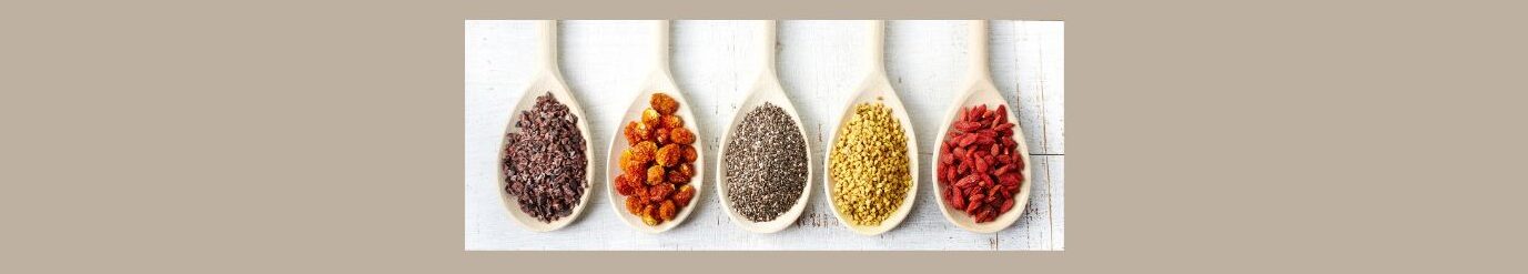 Top Superfoods To Include In Your Diet Plan Top Superfoods To Include In Your Diet Plan (1)
Light grey background, then a white background, 6 white spoons with ingredients in each